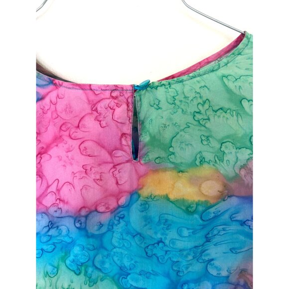 Vintage Esther 100% Silk Watercolors Blouse Large Shoulder pads Single back butt - Picture 3 of 5